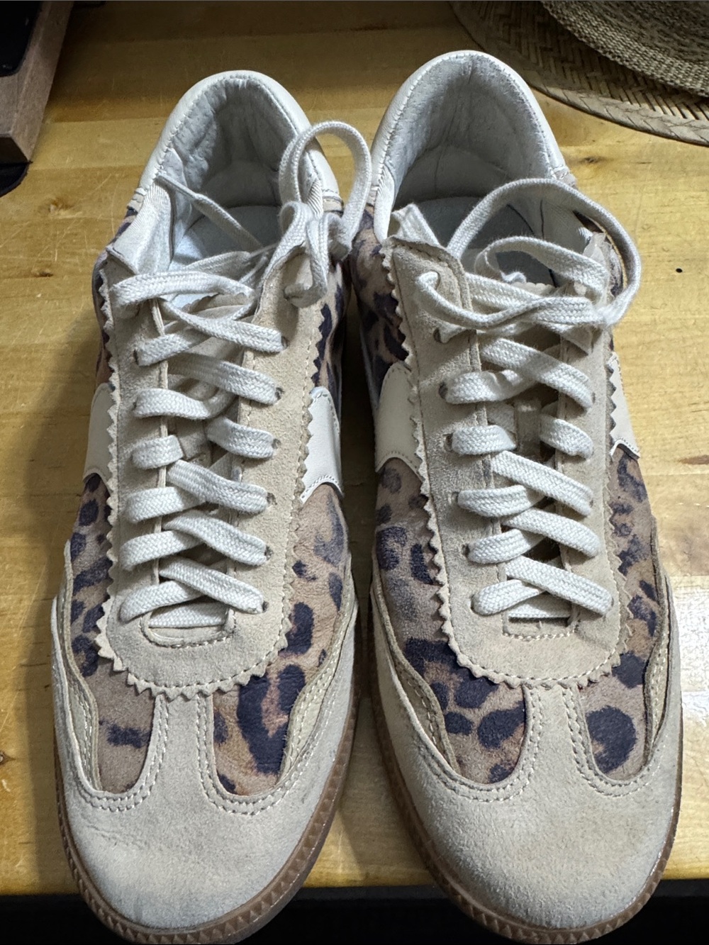 Dolce Vita Beige Suede Sneakers with Leopard Panels
